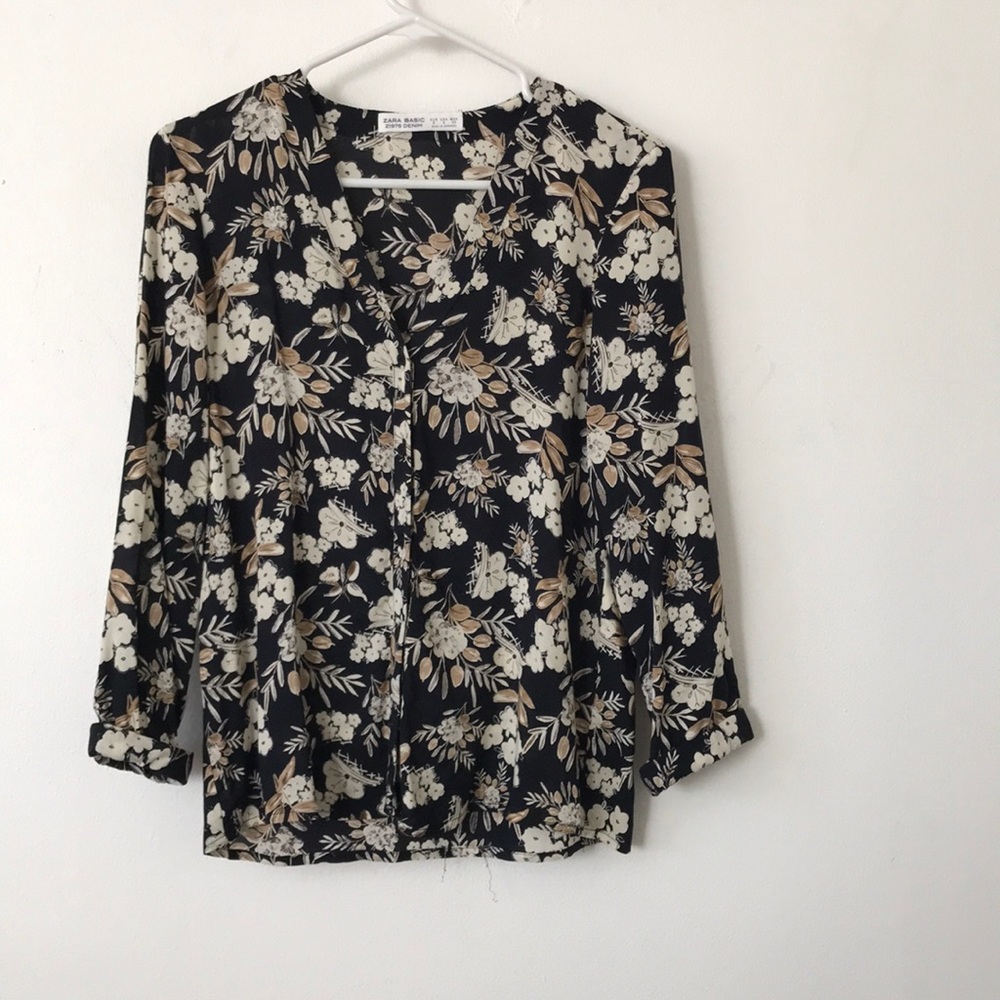 ZARA Floral Button Down Blouse